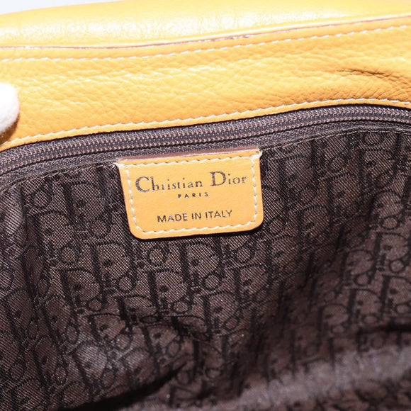 Christian Dior Hand Bag Leather Beige Silver Auth 189896A