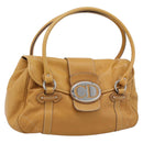 Christian Dior Hand Bag Leather Beige Silver Auth 189896A-1