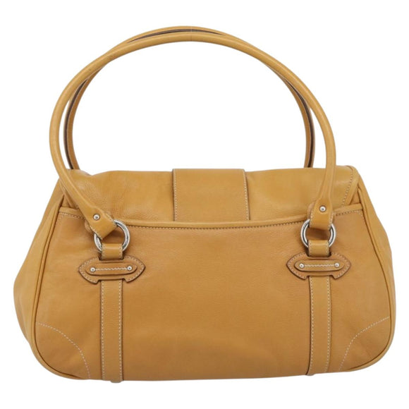 Christian Dior Hand Bag Leather Beige Silver Auth 189896A