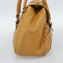 Christian Dior Hand Bag Leather Beige Silver Auth 189896A-3