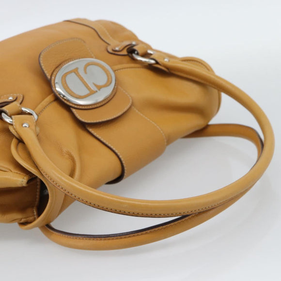 Christian Dior Hand Bag Leather Beige Silver Auth 189896A