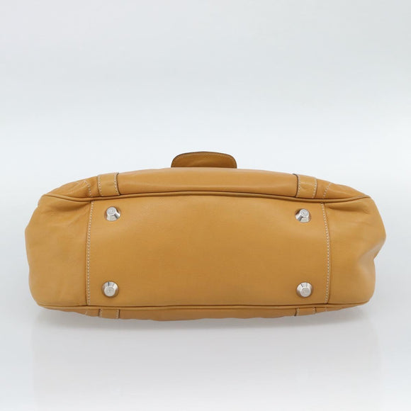Christian Dior Hand Bag Leather Beige Silver Auth 189896A
