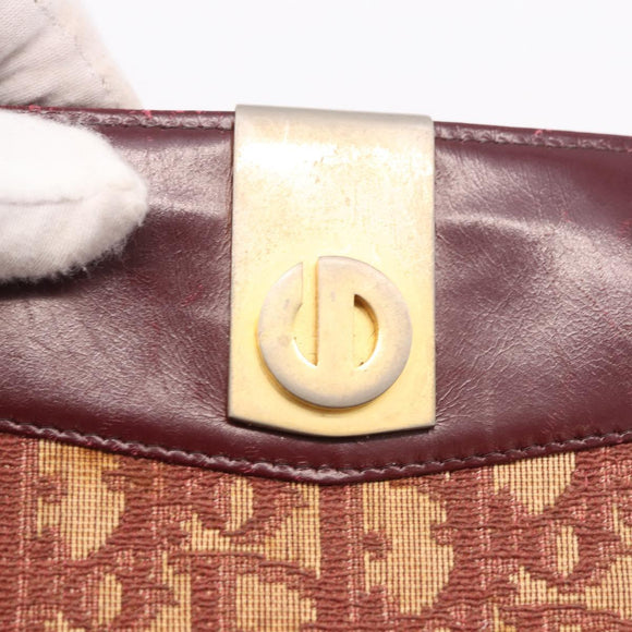 Christian Dior Trotter Canvas Shoulder Bag Red Gold Auth 189897