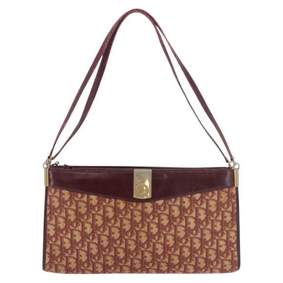 Christian Dior Trotter Canvas Shoulder Bag Red Gold Auth 189897