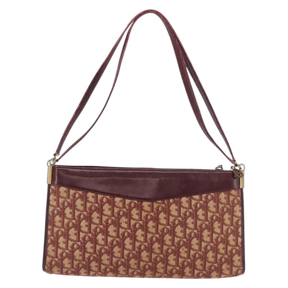 Christian Dior Trotter Canvas Shoulder Bag Red Gold Auth 189897