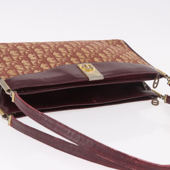 Christian Dior Trotter Canvas Shoulder Bag Red Gold Auth 189897
