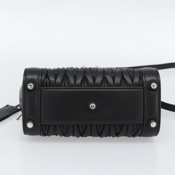 Miu Miu Matelasse Hand Bag Leather 2way Black Silver Auth 189898SM