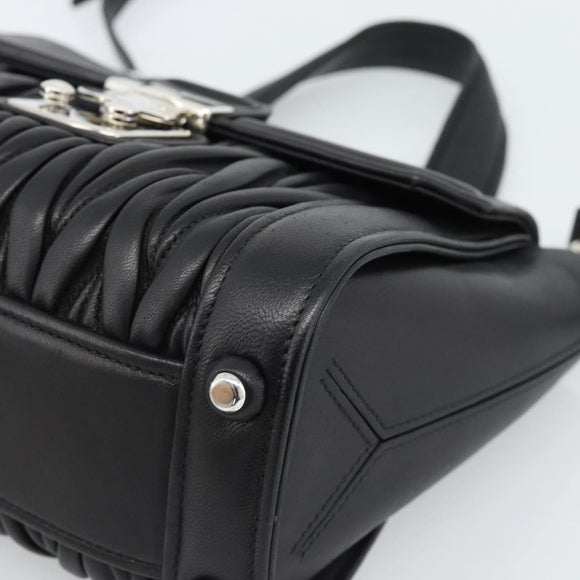 Miu Miu Matelasse Hand Bag Leather 2way Black Silver Auth 189898SM