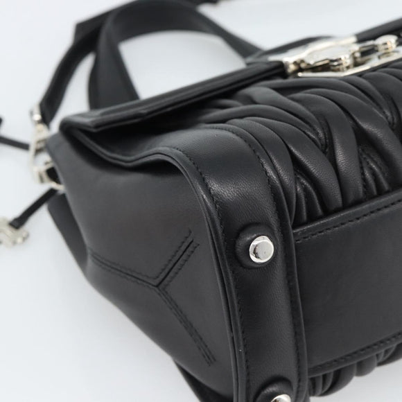 Miu Miu Matelasse Hand Bag Leather 2way Black Silver Auth 189898SM