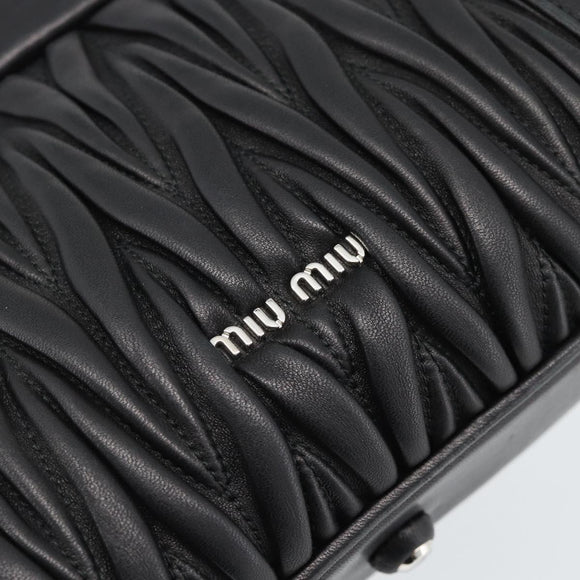 Miu Miu Matelasse Hand Bag Leather 2way Black Silver Auth 189898SM