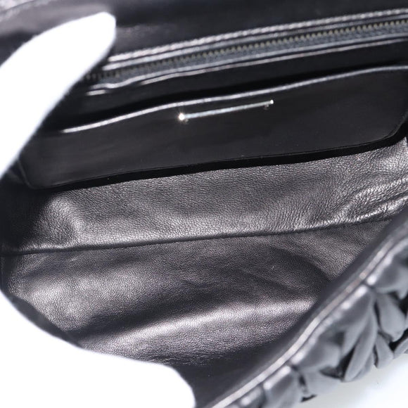 Miu Miu Matelasse Hand Bag Leather 2way Black Silver Auth 189898SM