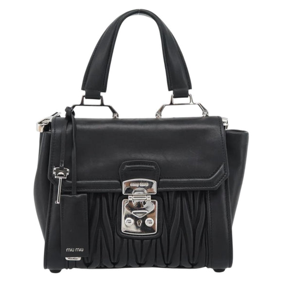 Miu Miu Matelasse Hand Bag Leather 2way Black Silver Auth 189898SM