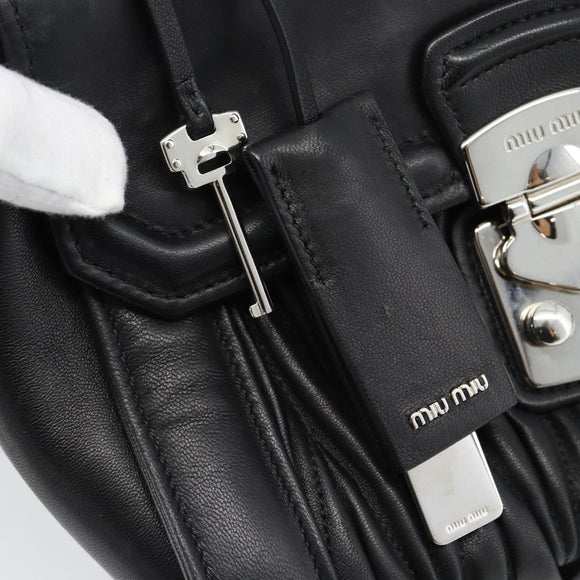 Miu Miu Matelasse Hand Bag Leather 2way Black Silver Auth 189898SM