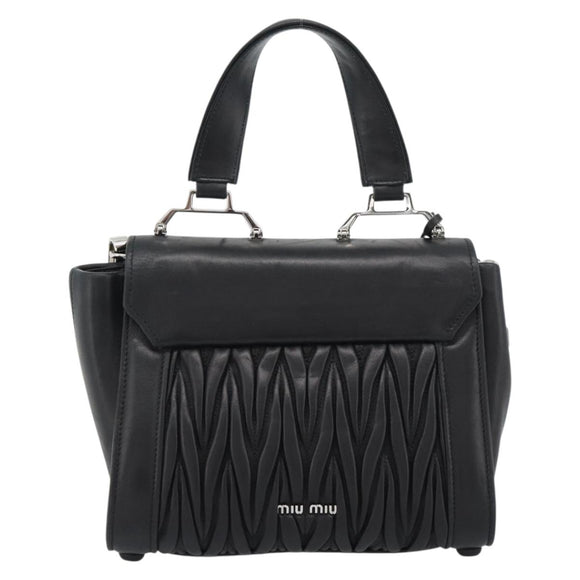 Miu Miu Matelasse Hand Bag Leather 2way Black Silver Auth 189898SM