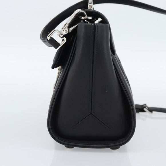 Miu Miu Matelasse Hand Bag Leather 2way Black Silver Auth 189898SM