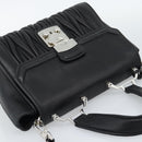 Miu Miu Matelasse Hand Bag Leather 2way Black Silver Auth 189898SM-6