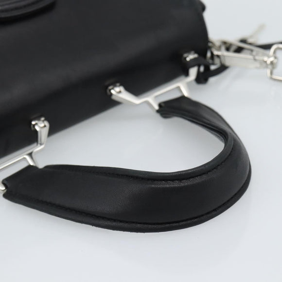 Miu Miu Matelasse Hand Bag Leather 2way Black Silver Auth 189898SM