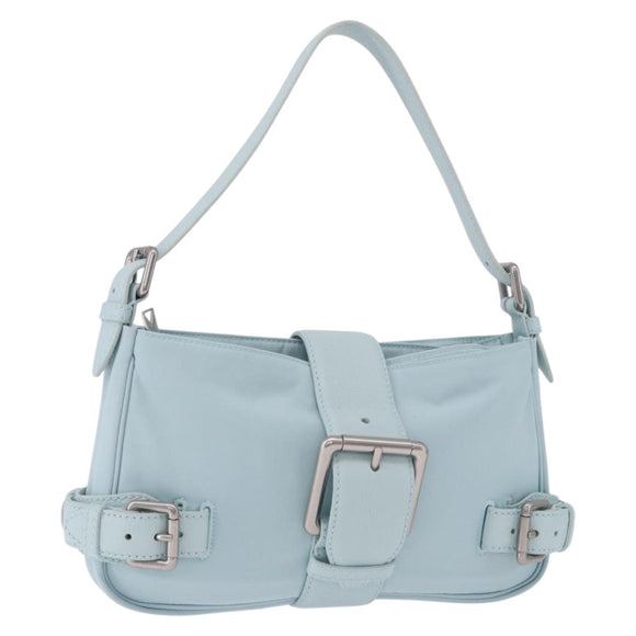 BOTTEGA VENETA Shoulder Bag Nylon Light Blue Silver Auth 189899M