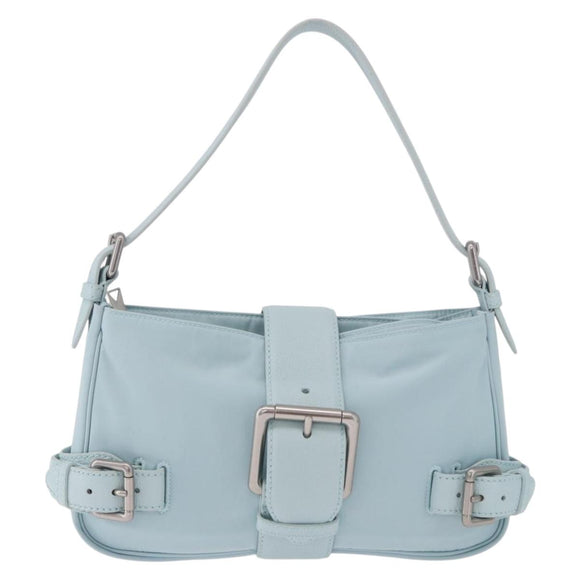 BOTTEGA VENETA Shoulder Bag Nylon Light Blue Silver Auth 189899M