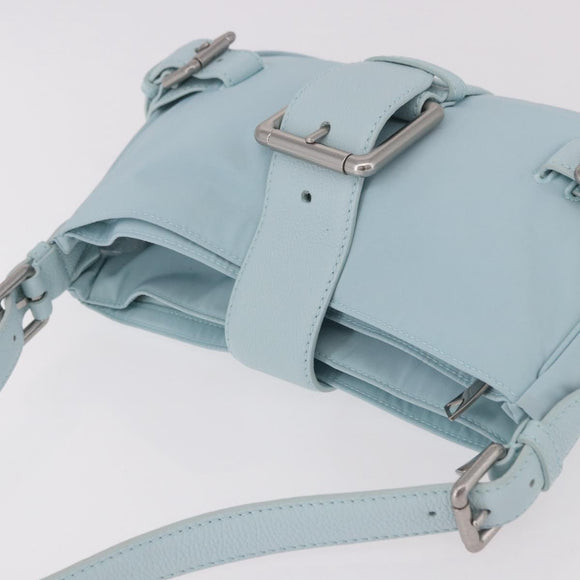 BOTTEGA VENETA Shoulder Bag Nylon Light Blue Silver Auth 189899M