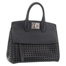 Salvatore Ferragamo Gancini Hand Bag Leather 2way Black Silver Auth 189904-1