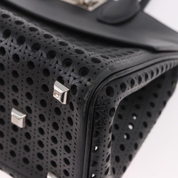 Salvatore Ferragamo Gancini Hand Bag Leather 2way Black Silver Auth 189904
