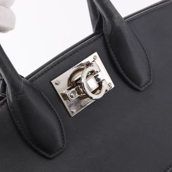 Salvatore Ferragamo Gancini Hand Bag Leather 2way Black Silver Auth 189904