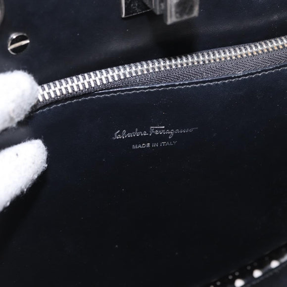 Salvatore Ferragamo Gancini Hand Bag Leather 2way Black Silver Auth 189904