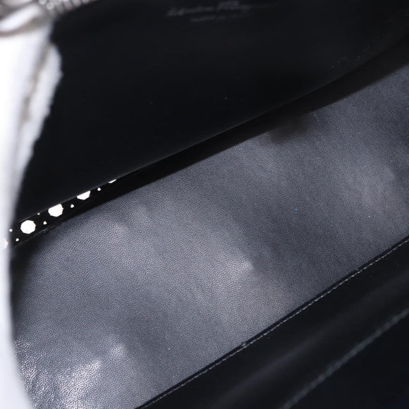 Salvatore Ferragamo Gancini Hand Bag Leather 2way Black Silver Auth 189904