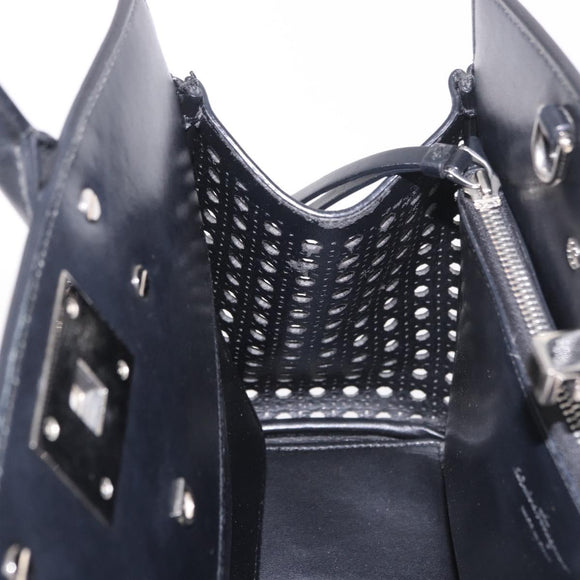Salvatore Ferragamo Gancini Hand Bag Leather 2way Black Silver Auth 189904