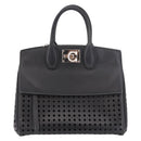 Salvatore Ferragamo Gancini Hand Bag Leather 2way Black Silver Auth 189904-2