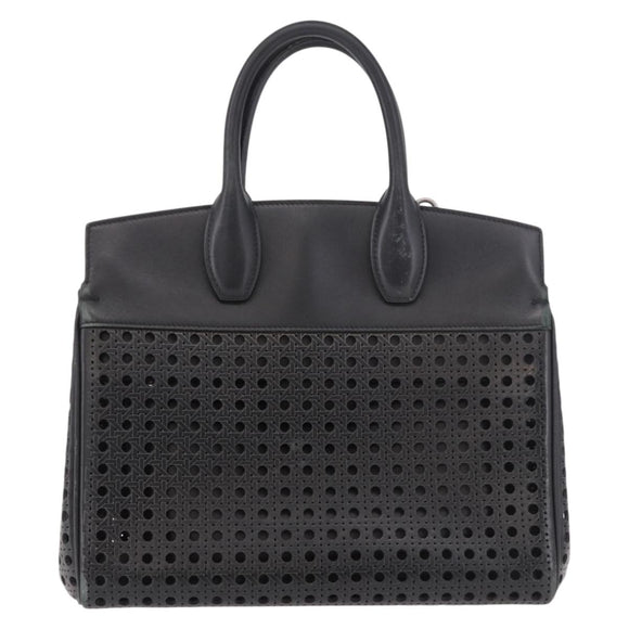 Salvatore Ferragamo Gancini Hand Bag Leather 2way Black Silver Auth 189904