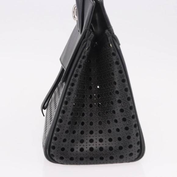 Salvatore Ferragamo Gancini Hand Bag Leather 2way Black Silver Auth 189904