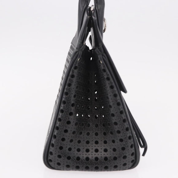 Salvatore Ferragamo Gancini Hand Bag Leather 2way Black Silver Auth 189904