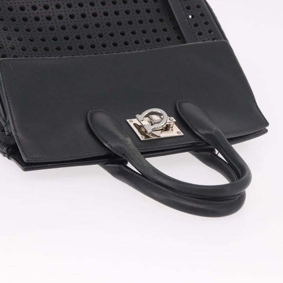Salvatore Ferragamo Gancini Hand Bag Leather 2way Black Silver Auth 189904