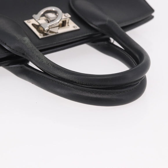 Salvatore Ferragamo Gancini Hand Bag Leather 2way Black Silver Auth 189904