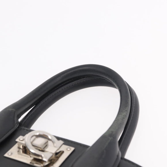 Salvatore Ferragamo Gancini Hand Bag Leather 2way Black Silver Auth 189904