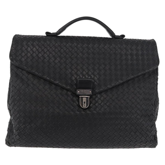 BOTTEGA VENETA INTRECCIATO Briefcase Leather Black Silver Auth 189914