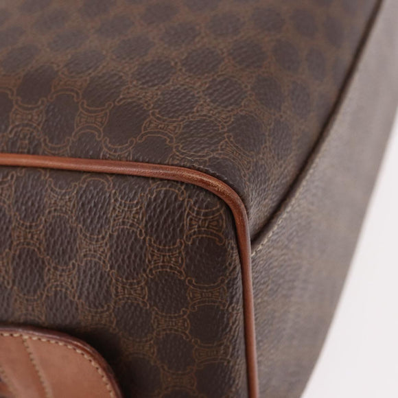 CELINE Macadam Canvas Boston Bag PVC Leather Brown Gold Auth 189915A