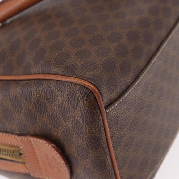 CELINE Macadam Canvas Boston Bag PVC Leather Brown Gold Auth 189915A
