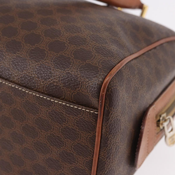 CELINE Macadam Canvas Boston Bag PVC Leather Brown Gold Auth 189915A