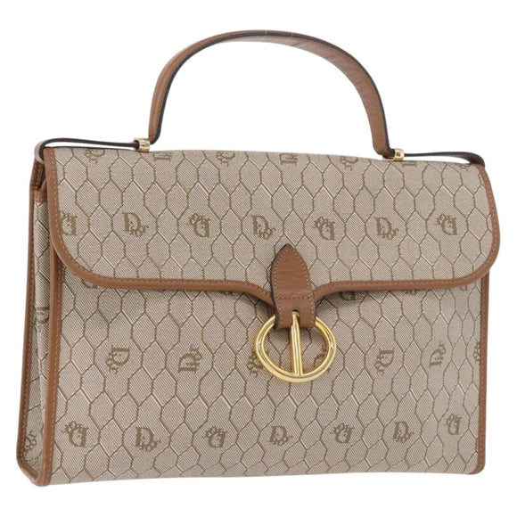 Christian Dior Honeycomb Canvas Hand Bag PVC Beige Gold Auth 189918A