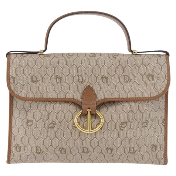 Christian Dior Honeycomb Canvas Hand Bag PVC Beige Gold Auth 189918A