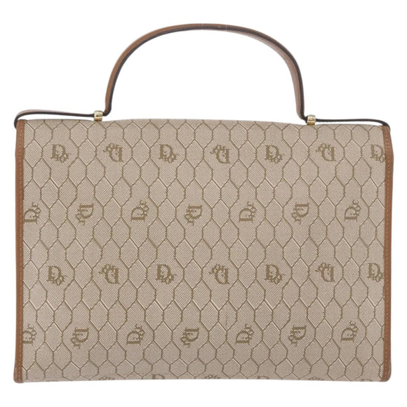 Christian Dior Honeycomb Canvas Hand Bag PVC Beige Gold Auth 189918A