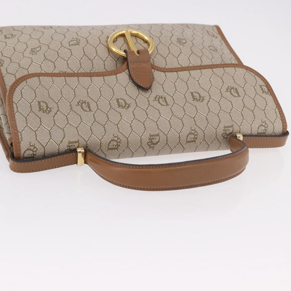 Christian Dior Honeycomb Canvas Hand Bag PVC Beige Gold Auth 189918A