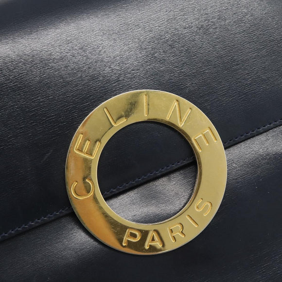 CELINE Cirkel Schoudertas Leer Zwart Goud Auth 189921
