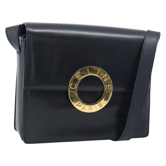 CELINE Cirkel Schoudertas Leer Zwart Goud Auth 189921