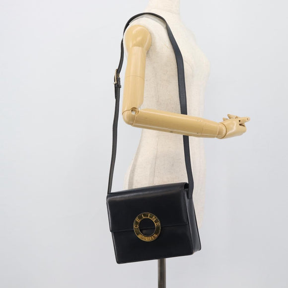 CELINE Cirkel Schoudertas Leer Zwart Goud Auth 189921