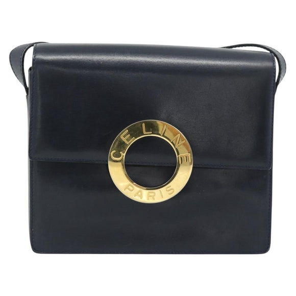 CELINE Cirkel Schoudertas Leer Zwart Goud Auth 189921