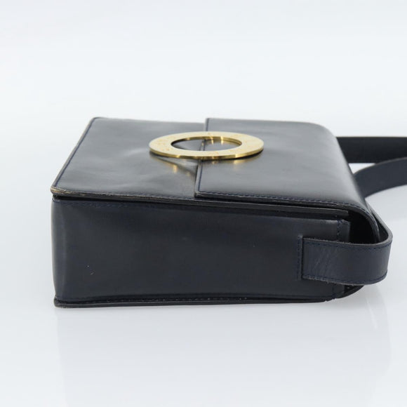 CELINE Cirkel Schoudertas Leer Zwart Goud Auth 189921